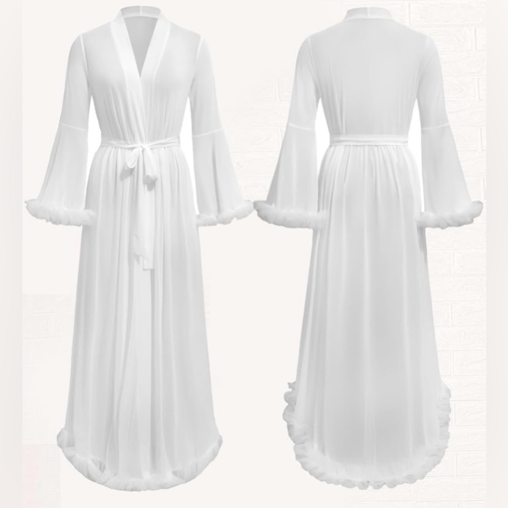 White Flowing Robe with Lace Trim